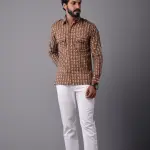 Men's Sanganeri Walnut Brown Hunting Styled Printed Shirt | Artistic Outdoor Wear